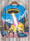 Men's Future Sci-Fi Art UFO Vintage Print Casual Sweatshirt