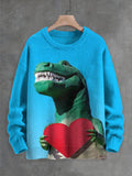 Men's Dinosaur Holding A Heart Art Print Knit Sweatshirt