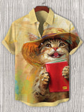 Men's Cat On Tour Art Print Casual Shirt