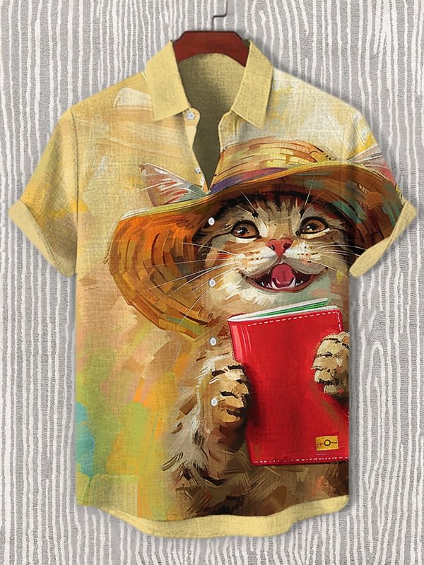 Men's Cat On Tour Art Print Casual Shirt