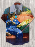 Men's Cat Playing Games On The Sofa Print Casual Shirt