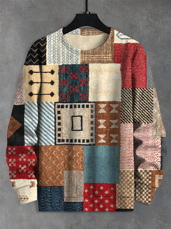 Men's Vintage Colorblock Geometric Patchwork Art Print Casual Sweatshirt