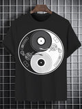 Men's Yin Yang Vinyl Record Graphic Print Cotton Casual T-Shirt