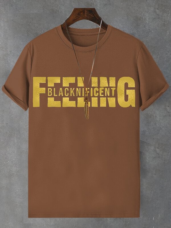 Men's Blacknificent Feeling Print Cotton Casual T-Shirt