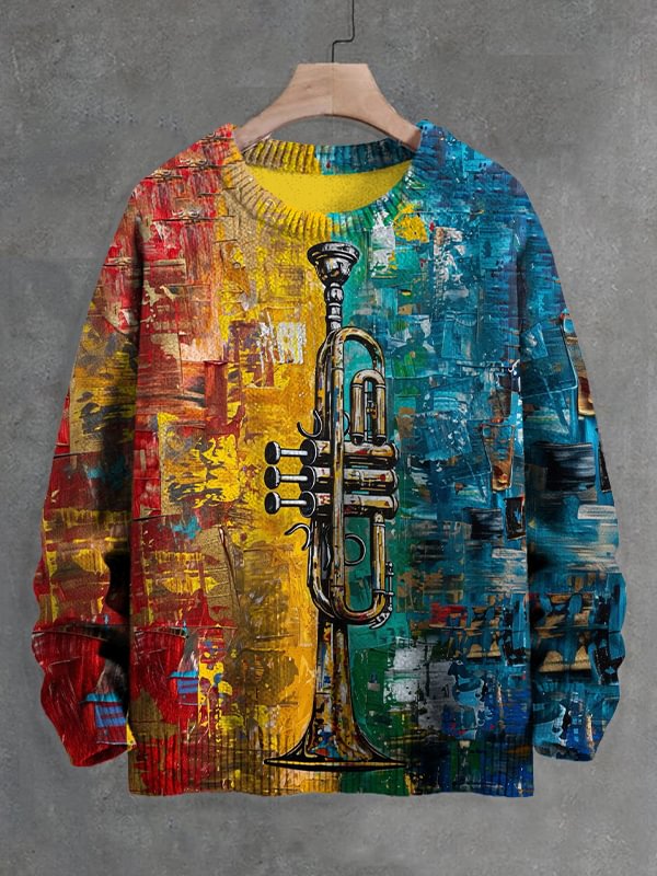 Men's Abstract Trumpet Art Print Knit Sweatshirt