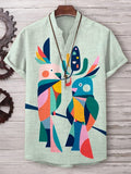 Men's Color Block Abstract Cockatoo Love Graphic Short Sleeve V Neck T-Shirt