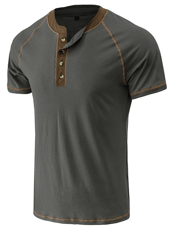 Men's Casual Half Button Short Sleeve Slim Fit Henley T-Shirt