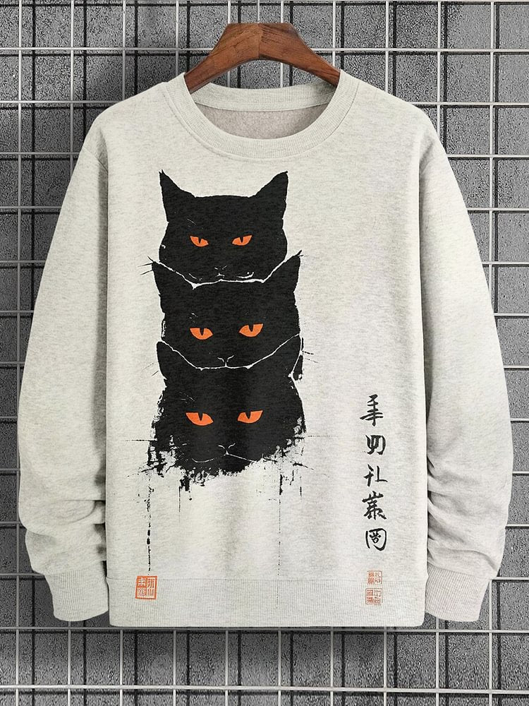 Men's Black Cats Art Print Casual Sweatshirt