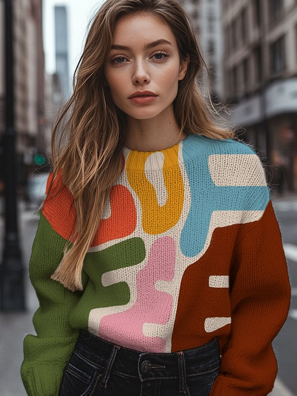 Women's Coffee Art Print Knit Sweatshirt