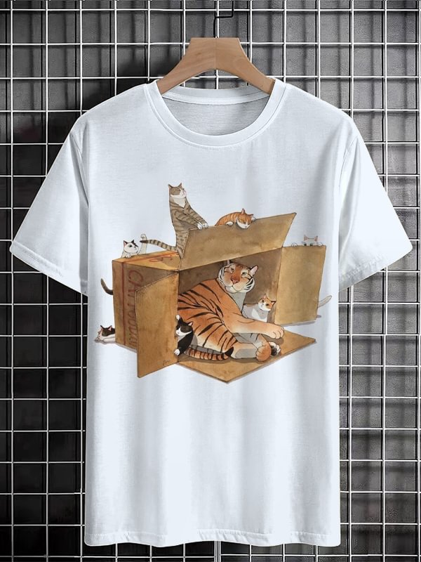 Men's Cat Family Lying In The Box Graphic Print T-Shirt