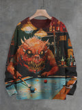 Men's Fun Billiards Monster Art Print Knit Sweatshirt