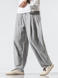 Men's Plain Loose Straight Leg Cotton And Linen Casual Pants
