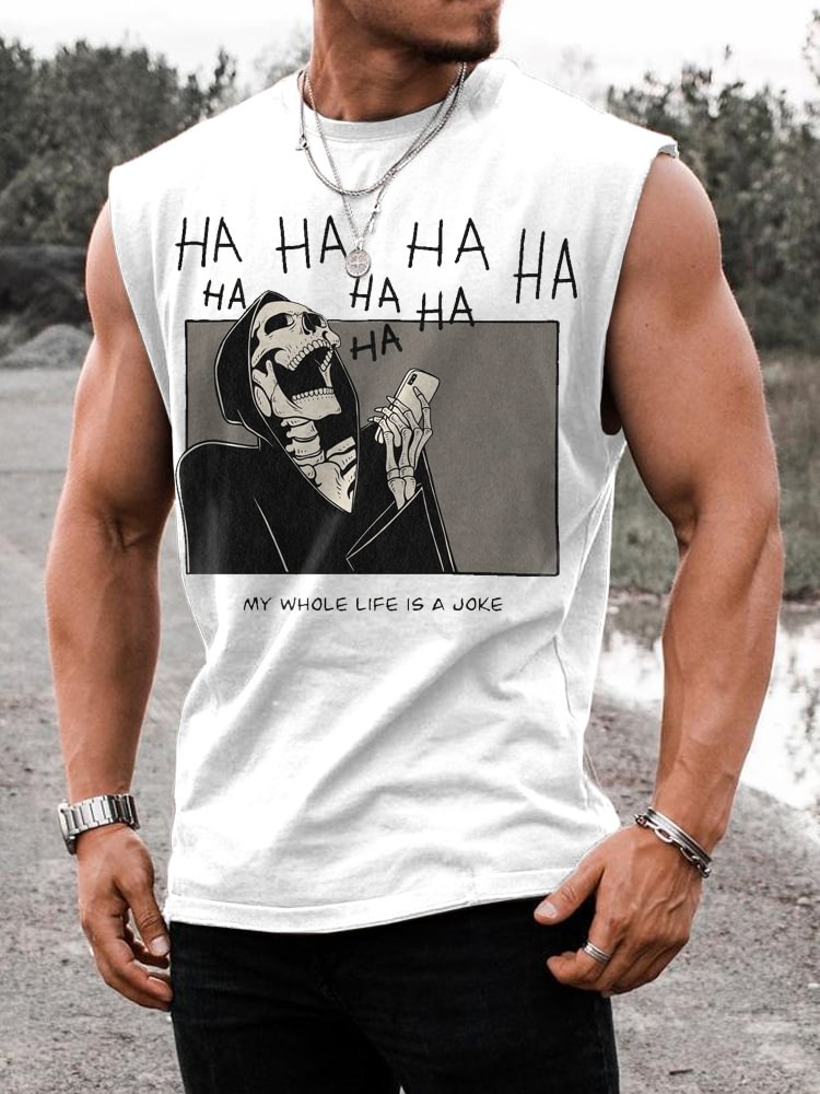 Men's Skull My Whole Life Is A Joke Cartoon Art Print Tank Top
