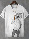 Men's Rock And Roll Hip Hop Cat Graphic Print T-Shirt