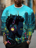 Men's Future Sci-Fi Art Black Boy Music Lover Print Casual Sweatshirt