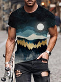 Men's Stars Full Moon Forest Art Print Casual Short Sleeve T-Shirt