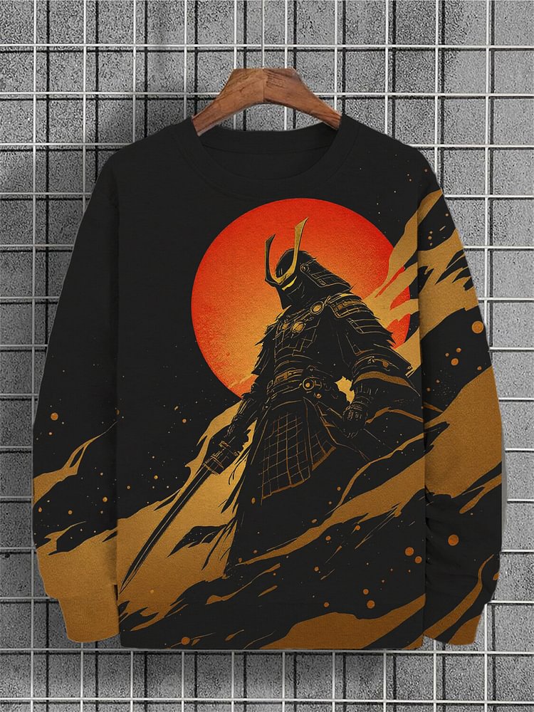 Men's Japanese Samurai Print Casual Sweatshirt
