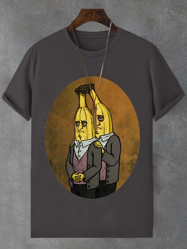 Men's Introverted Bananas Print Cotton Casual T-Shirt
