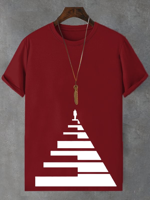 Men's Piano Key Stairs Art Print Cotton Casual T-Shirt