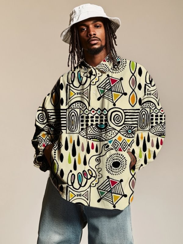 Men's Multicolor Geometric Patterns Art Print Long Sleeve Shirt