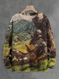 Men's Knight Reading Under The Tree Print Knit Sweatshirt