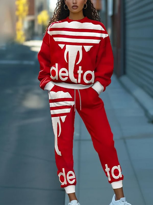 Women's Red Elephant Print Sweatshirt Casual Pants Matching Set