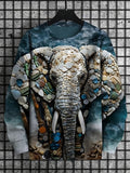 Men's Elephant Cobblestone Natural Stitching Art Print Casual Sweatshirt