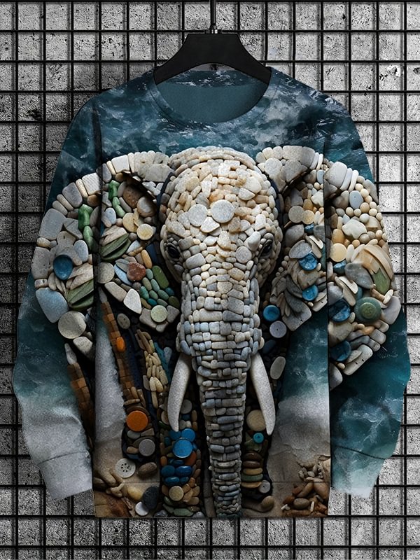 Men's Elephant Cobblestone Natural Stitching Art Print Casual Sweatshirt