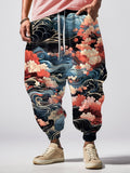 Men's Ukiyoe Sakura Wave Art Loose Drawstring Waist Sweatpants