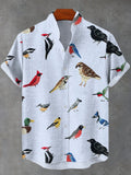 Men's Vintage Bird Collector Embroidery Print Linen Blend Shirt