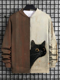 Men's Peeking Cat Art Print Casual Zip Up Jacket