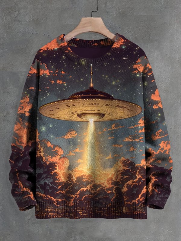 Men's Mysterious UFO Appears Art Print Knit Sweatshirt