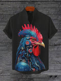 Men's Cyberpunk Mechanical Cock Art Print Linen Blend Shirt
