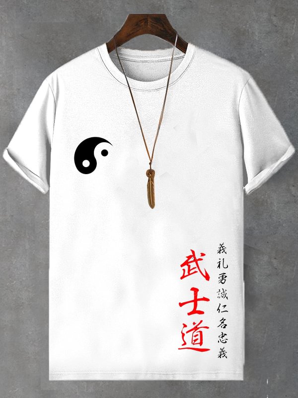 Men's Japanese Taiji Bushido Art Print Cotton Casual T-Shirt
