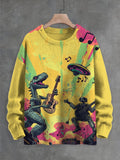 Men's Retro Dinosaur Robot Guitar Player Sci-Fi Art Print Knit Sweatshirt