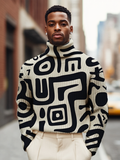 Men's Artistic Abstract Geometry Print High Neck Knit Sweatshirt