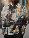 Men's Street Graffiti Art Piano Player Print Casual Sweatshirt
