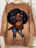 Women's Afro Girl Friday Mood Print Cozy Sweatshirt