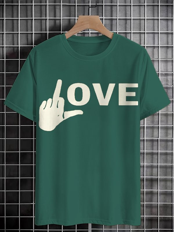 Men's Hand Sign Fuck Love Art Print Cotton Casual T-Shirt