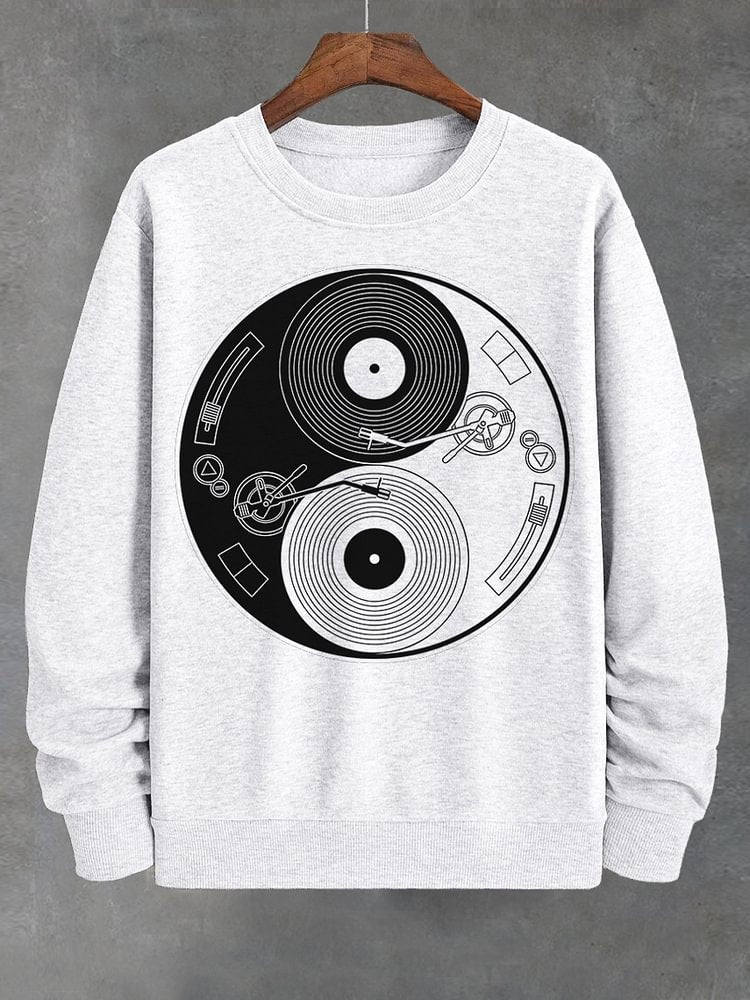 Men's Yin Yang Vinyl Record Graphic Print Cotton Casual Sweatshirt