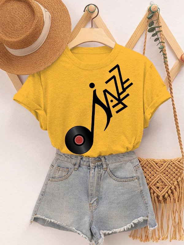 Women's Jazz Records Art Print Cotton Casual T-Shirt