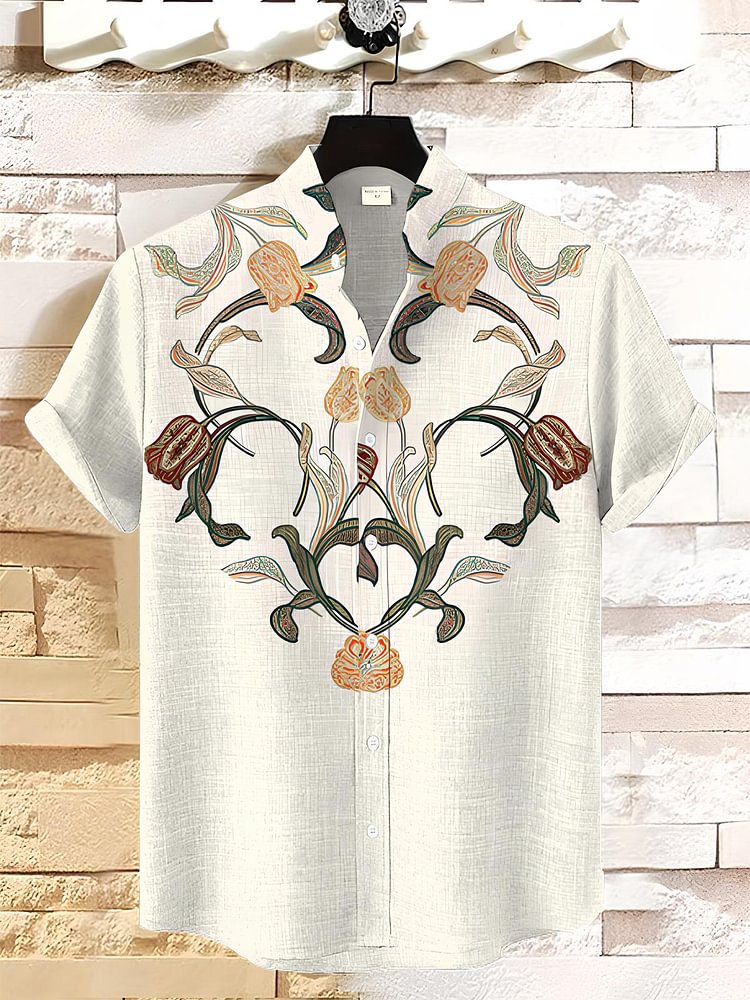 Men's Retro Style Flowers And Plants Art Print Casual Shirt