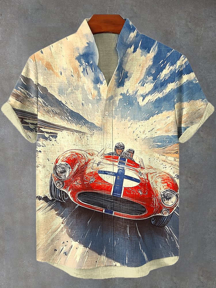 Men's Retro Racing Landscape Watercolor Art Print Shirt