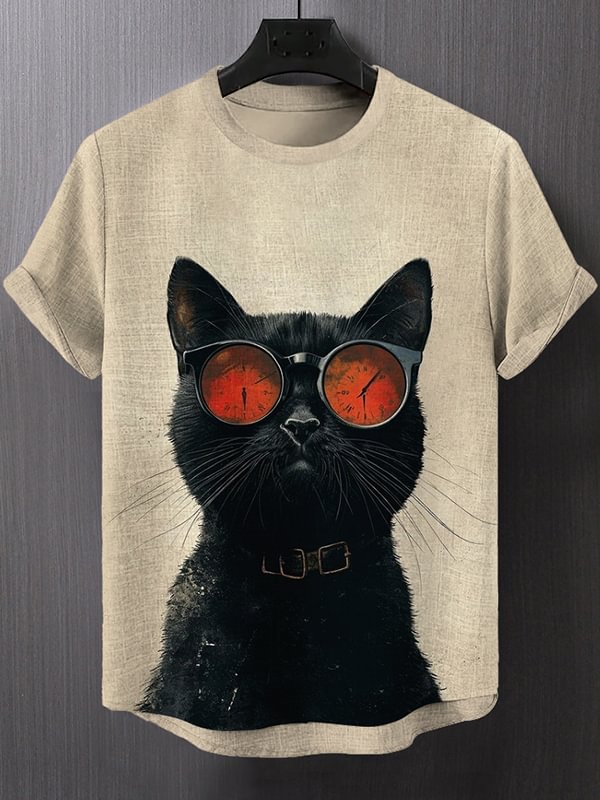 Men's Sunglasses Cool Cat Graphic Print Short Sleeve T-Shirt
