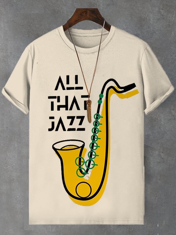 Men's All That Jazz Saxophone Graphic Print Cotton Casual T-Shirt