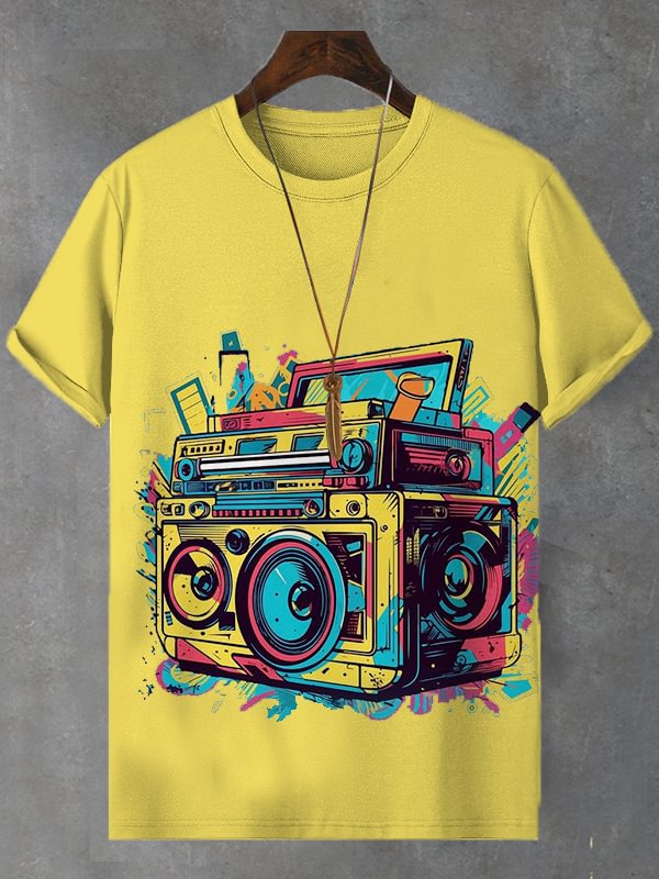 Men's Retro Nostalgia Fluid Phonograph Music Print T-Shirt