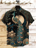 Men's Peacock Floral Pattern Retro Linen Blend Shirt