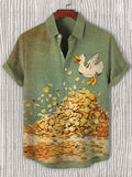 Men's Duck And Pile Of Gold Coins Art Print Casual Shirt