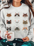 Women's Fun Cat Graphic Embroidery Print Cozy Sweatshirt