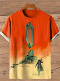 Men's Science Fiction Magical Sunset Desert Art Print Cotton And Linen T-Shirt